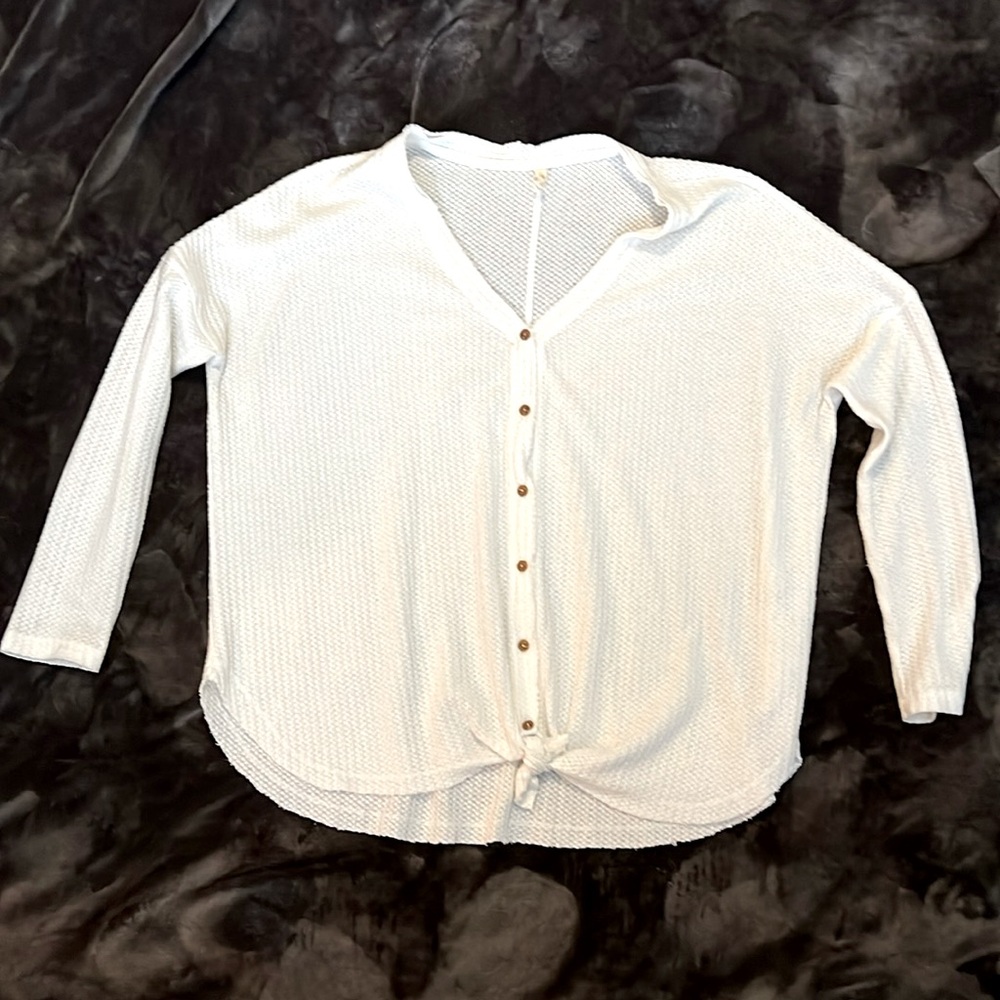 White waffle knit sweater